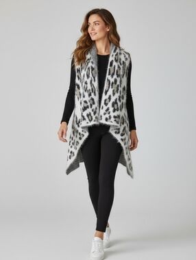 Montana West Leopard Print Open Front Cardigan Vest
